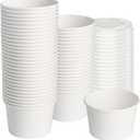ESSENTIAL Paper Ice Cream Cups with Lids, 50pcs 8oz Disposable Dessert Bowls with Lids for Hot or Cold Food, Paper Snack Containers for Sundae, Frozen Yogurt, Soup (White)