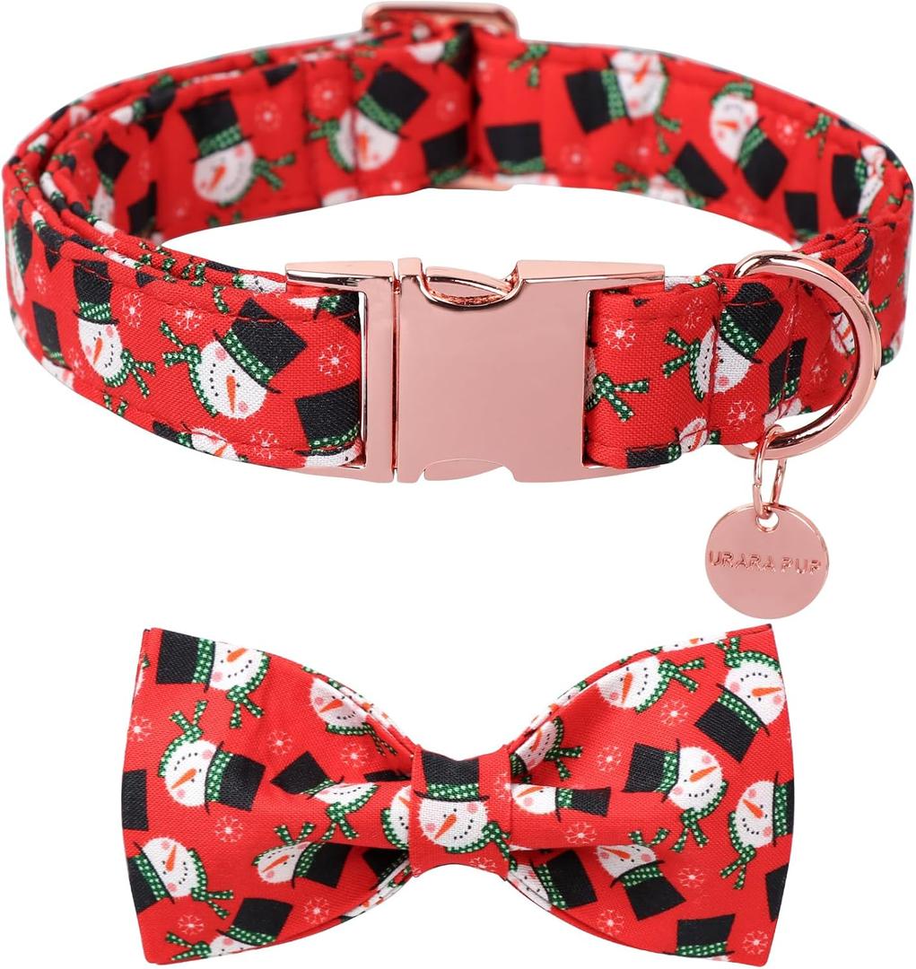 Christmas Dog Collar with Bow Tie, Christmas Collar for Puppy Girl Boy Dog or Cat, Bowtie Dog Collar with Durable Metal Buckle, Cute Pet Collar, L
