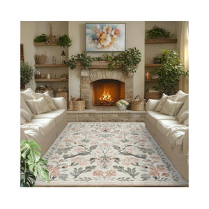 6x9 Area Rugs Washable Rug: Lagre Boho Living Room Rug Soft Anti-Skid Thin Carpet Indoor Floor Non-Shedding Neutral Floral Carpets for Bedroom Dining Room Farmhouse Nursery