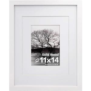 Egofine 11x14 Picture Frame White - Photo Frame Made of Solid Wood Covered by Plexiglass for Table Top Display Pictures 5x7/8x10 with Mat or 11x14 Without Mat