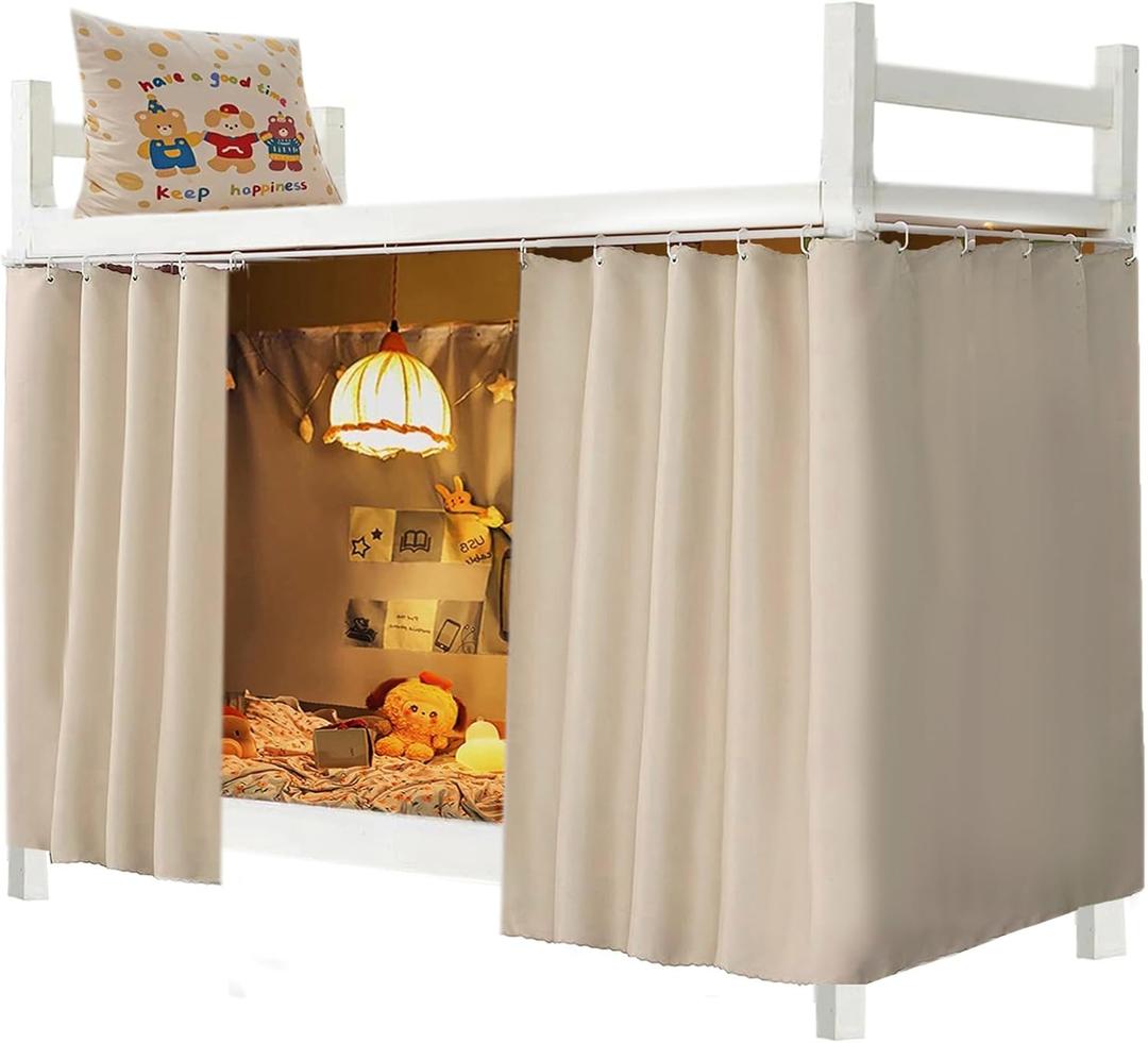 Navhao Dorm Home Solid Thicken Privacy Bunk Bed Curtains Blackout Tent Bed Canopy for Bottom (47.2"W x 78.7"L (Pack of 1), Beige)