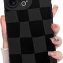 KANGHAR Compatible with iPhone 16 Pro Max Case, Silicone Checkered Cute Pattern, Camera Protection Soft Slim Phone Case for Girls Women -Black