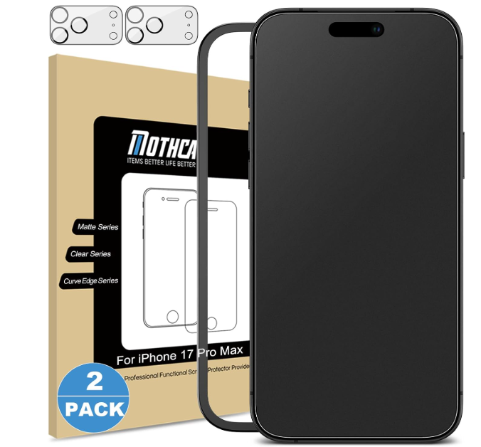Mothca 2 Pack Matte Glass Screen Protector for iPhone 17 Pro Max[6.9 inch] + 2 Pack Camera Lens Protector, AntiGlare & AntiFingerprint (Not Privacy) Tempered Glass, Bubble Free, Smooth as Silk