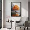 Framed Orange and Grey Fall Tree Forest Lake Landscape Wall Art, 24x36 In