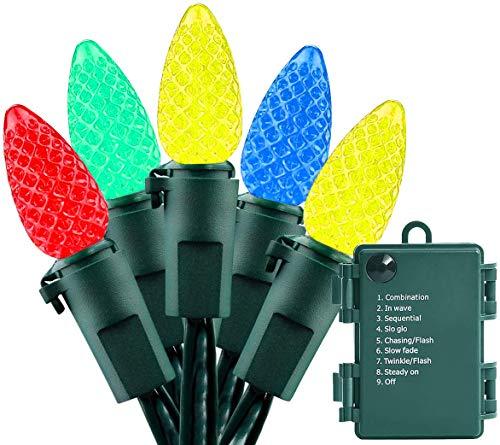 Battery Operated Christmas Lights - 18ft 50 LED C3 String Lights Xmas Lights Battery Powered Twinkle Lights for Indoor Outdoor Christmas Tree Wreath Party Decoration, Waterproof, Multicolor