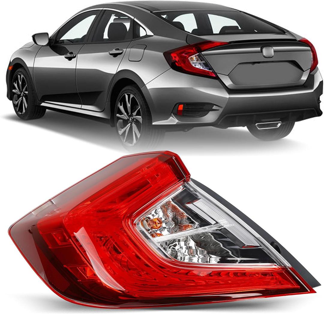 Brake Tail Lights for Honda Civic Sedan 2016 to 2021 - Rear Taillight Assembly Replacement for 33550-TBA-A01 and HO2804110 - Tail Lamp for Driver Left Side - Bulbs Included