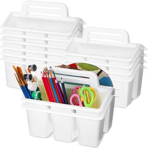 WILLBOND 12 Pcs Classroom Storage Caddies Stackable Utility Caddies with 4 Compartment Plastic Caddy with Handle Portable Storage Bins Organizers for Kids Schools Art Craft Supplies(White) only 11