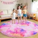 Xexsin Round Fluffy Rugs 6Ft for Girls Bedroom, Dark Rainbow Shag Circle Kids Rug Non-Slip for Bedside Dorm Nursery Playroom, Soft Cute Area Rugs for Living Room Decor
