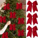 15 Pcs Velvet Bows for Christmas Tree - 6 Inch Vintage Velvet Ribbon Christmas Bows for Gift Wrapping Xmas Tree Topper Bow Ornaments for Garland Wreath Bows Decor (Red)