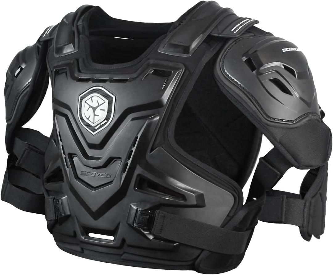 Scoyco Chest Protector Motocross, Motorcycle Armor Vest Lightweight Breathable Dirt Bike Chest and Back Protector Adjustable Protective Gear for Adult Road Racing Riding Cycling (Black)