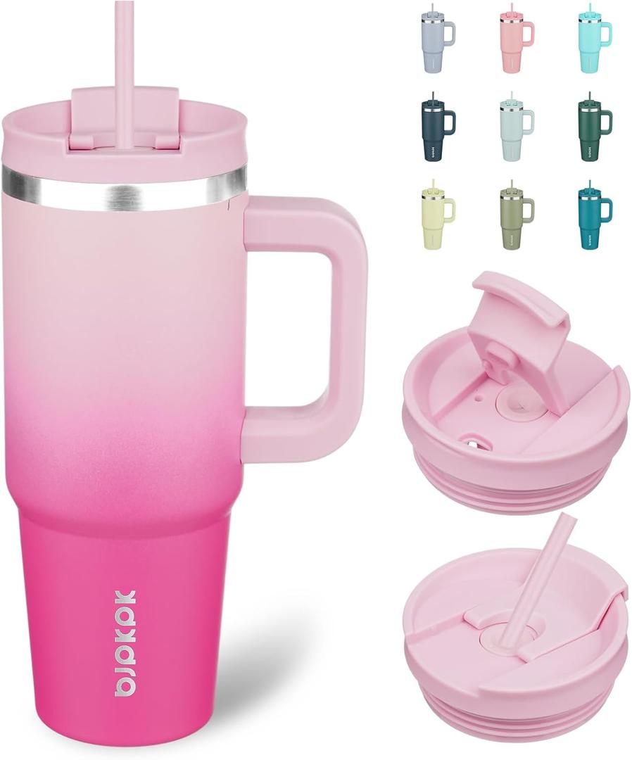 BJPKPK 30oz Stainless Steel Insulated Tumbler With Handle And Lid Straw Travel Coffee Mug Thermal Cup, Sakura
