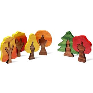 Blueweenly 6 Pcs Wooden Autumn Trees Puzzle, Small World Play Set