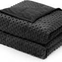 Wemore Minky Dot Weighted Blanket for Adults Twin Size 15 lb, Soft Heavy Blanket for Stress Relief and Sleep Promotion, Breathable Blanket for All-Season with Glass Beads, Black 60 x 80 inches