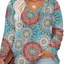 ROSRISS Plus Size Tops for Women Long Sleeve Tees V Neck Tunics Solid Color Blouse T Shirts (Zc_floral)