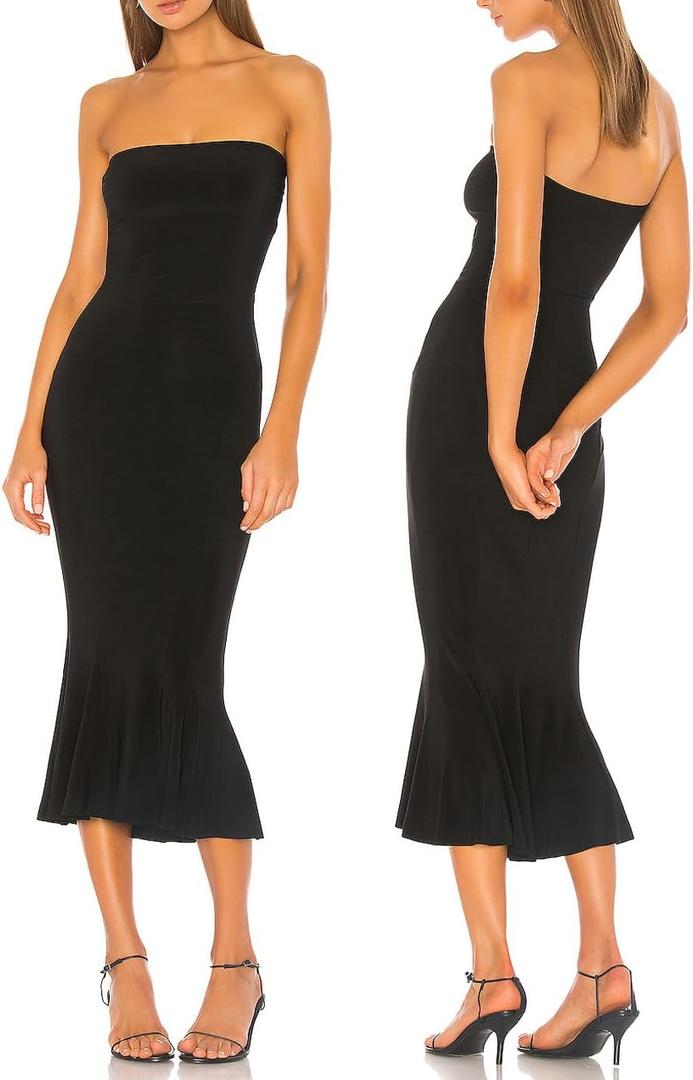 Aigeman Women's Sexy Off Shoulder Sleeveless Bodycon Mermaid Midi Dress Strapless Tube Elegant Cocktail Party Dress 292 (Black)