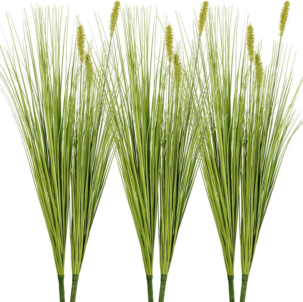 Melorca&Guilla Artificial Plants 6PCS 27 Fake Tall Onion Grass Faux Plant,Artificial Grass Greenery Shrubs Bushes for Garden Porch Window Box Shop Office Home Décor