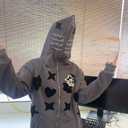 Obenie Zip Up Hoodie Women Y2K Kawaii Harajuku Clothes Gothic Web Sweatshirt Hip Hop Grunge Oversized Jacket Coat tops (XXL)