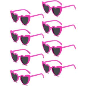 8 Pack Heart Sunglasses Vintage Cat Eye Heart Glasses Retro Bachelorette Bride Sunglasses Bulk for Women (Hot Pink)