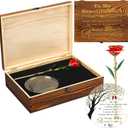 25th Anniversary Wedding Gift Set for Wife Engraved Wooden Gift Box Set 'to My Beautiful Wife' Includes 24k Gold Dipped Rose Acrylic Decoration for Wife Women Birthday Wedding Souvenir