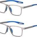 Reading Glasses Men 2 Pairs Sports Style Comfortable and Flexible Blue Light Blocking Readers for Men