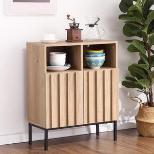 LinTimes Buffet Cabinet Sideboard with Storage, Modern Industrial Storage Cabinet Accent Table with Fluted Panel Door Metal Legs for Living Room, Dining Room, Hallway, 23.6" W x 10.6" D x 28.7" H