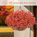 Geegoods Artificial Hanging Baskets for Outdoors Decoration, 24 Pcs Artficial Outdoor Flowers with Hanging Baskets UV Resistant Look Real Orange Mums for Autumn Porch Patio Balcony Yard Home Decor