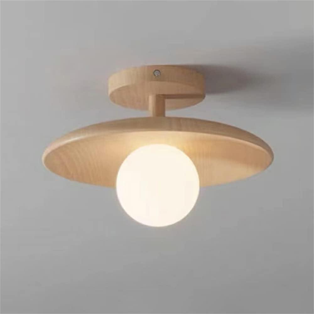 LITFAD Close to Ceiling Lamp Nordic Minimalist Wooden Small Ceiling Light Fixture for Bedroom Corridors Balconies, 11" W x 7.1" H 110V-120V