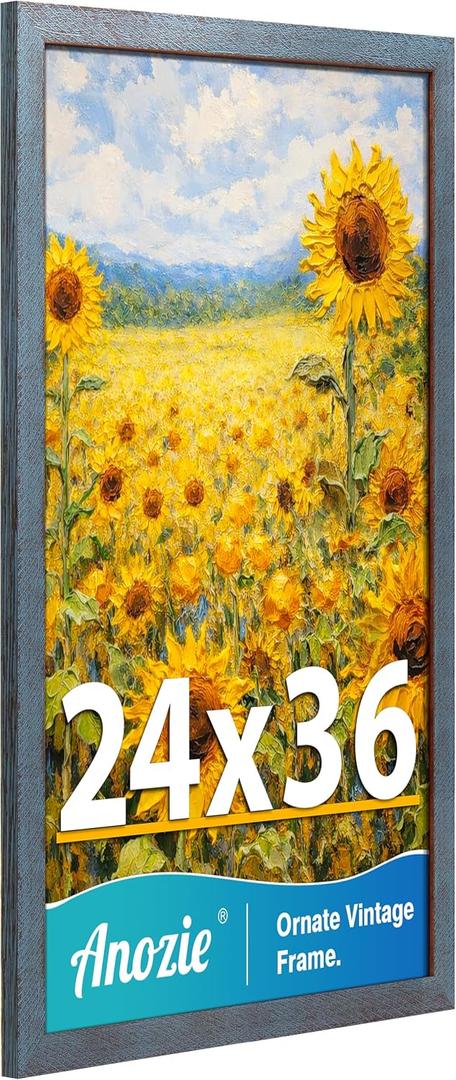24x36 poster frame, Vintage 24x36 Frame Plexiglass for Wall Display, Rustic Poster Frames 24 x 36 inches, Antique Blue Collage Gallery Wall Picture Frames, Widen Border