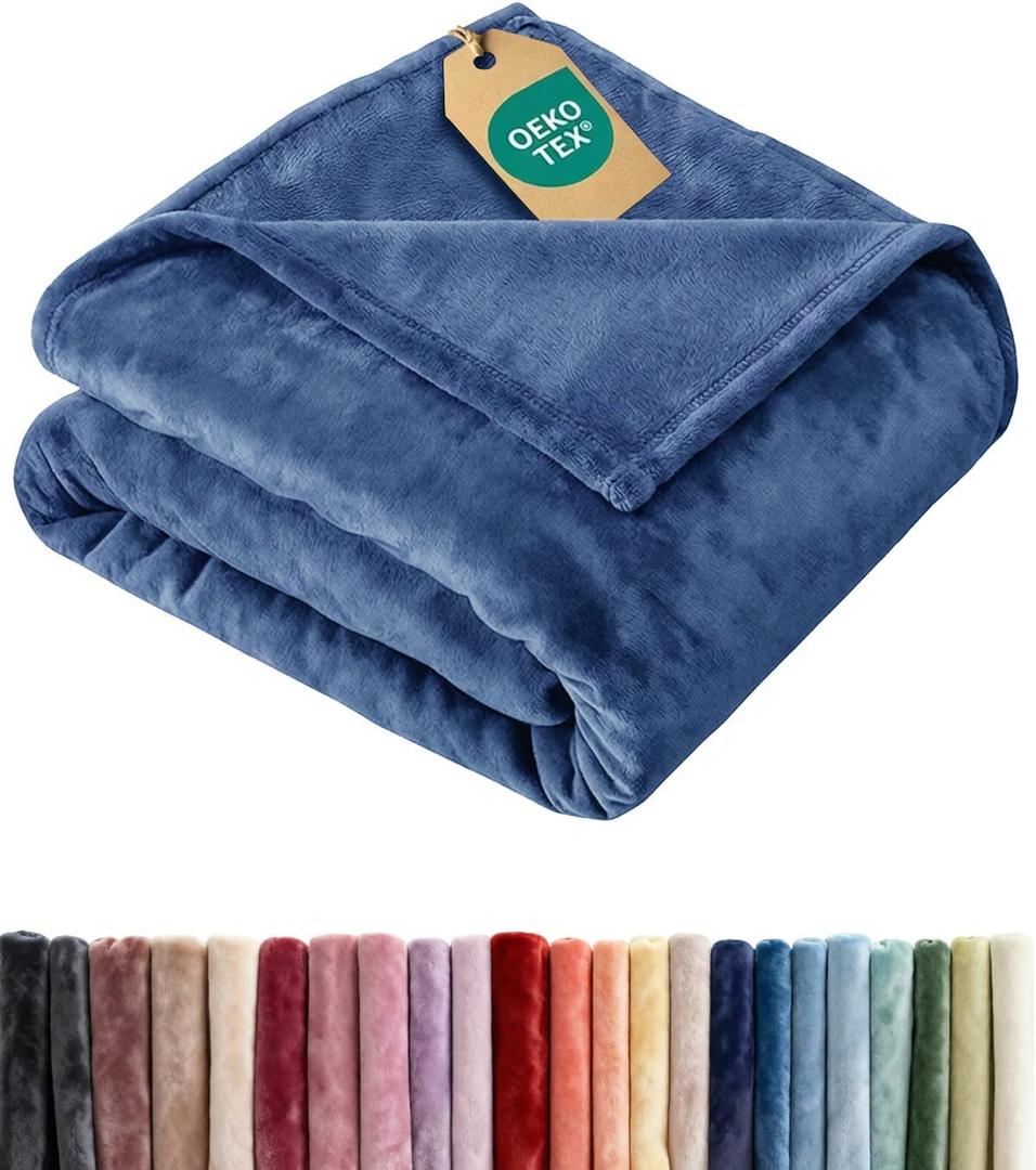 Ultra Soft Fleece Blanket Throw Size - Flannel Fleece Luxury Throw Blanket - Lightweight for Couch Bed Chair - Thick, Warm & Breathable - All Season Cozy Anti-Static Microplush Bedding, Washed Blue