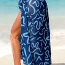 Herseas Women Sheer Sarong High Slit One Size Swimsuit Coverups 2026 Summer Floral Print Chiffon Wraps Beach Cover Up (Blue), P