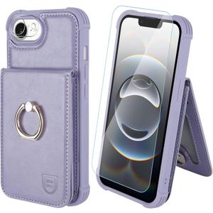 VANAVAGY Compatible for iPhone 16e/17e Wallet Case for Women Men, PU Leather Magnetic Clasp Flip Folio Phone Case Cover with Credit Card Holder Coin Pocket Ring Holder, Clove Purple