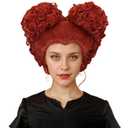 Karlery Adult Women Short Curly Red Bud Bal Wig Flat Bangs Updo Chignon Sanderson Costume Wig Halloween Cosplay Party Wig