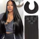 1B Natural Black Human Hair Clip In Extensions - 18 Inch Straight Seamless 8pcs/100g, Real Remy Invisible Clip Ins for WomenCabello Humano)