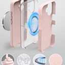 Liquid Silicone Case for iPhone 16 with Magnetic Ring Stand, [Upgraded Camera Lens Protection] [Mil-Grade Drop Shockproof] Anti-Scratch Microfiber Lining Silicone Case(Pink)