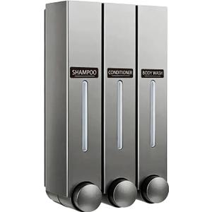 3 Chamber No Drill Shower Shampoo Dispenser, Wall Mounted for Bathroom, 42.6 oz Large Capacity for Shampoo, Conditioner, Body Wash