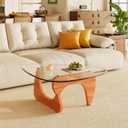 Coffee Tables Glass Small Farmhouse Coffee Table Mid-Century Modern Wood Center Table for Living Room, Walnut Transparent, 32 Inch