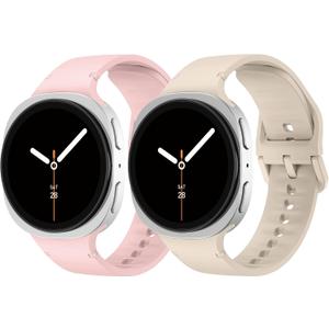 Silicone Bands for Samsung Galaxy Watch 8 Band 40mm 44mm Women Men, No Gap Soft Sport Replacement Strap for Samsung Galaxy Watch 8 Classic Band 46mm (08-Starlight+Light Pink)