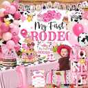 155Pcs My First Rodeo Decorations Girl,Western Cowgirl 1st Birthday Balloon Arch,Banner,ONE Box,Tablecloth Theme Party Supplies for Baby Girl 1st Birthday,Girls Baby Shower Party