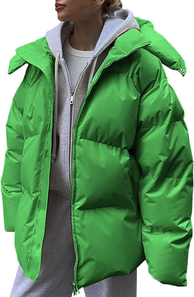 Women Long Puffer Coat Winter Thicken Classic Full Zipper Oversized Removable Hood Jacket Fashion Solid Color Thermal Outwear
 XS