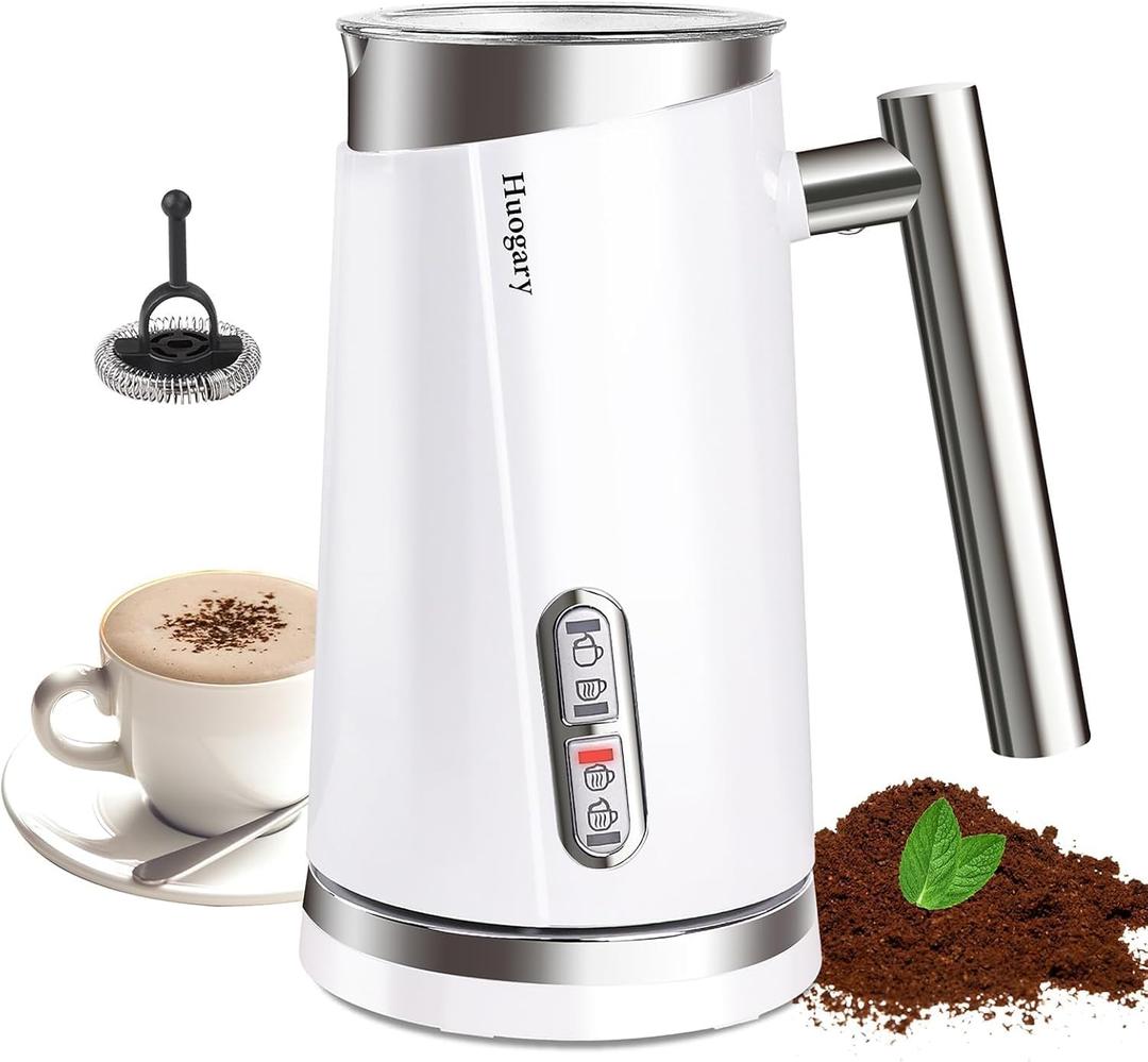 Huogary Milk Frother, 4 in 1 Electric Milk Steamer, Automatic Hot & Cold Foam Maker, Milk Warmer for Coffee, Latte, Cappuccino, Macchiato, 120V White