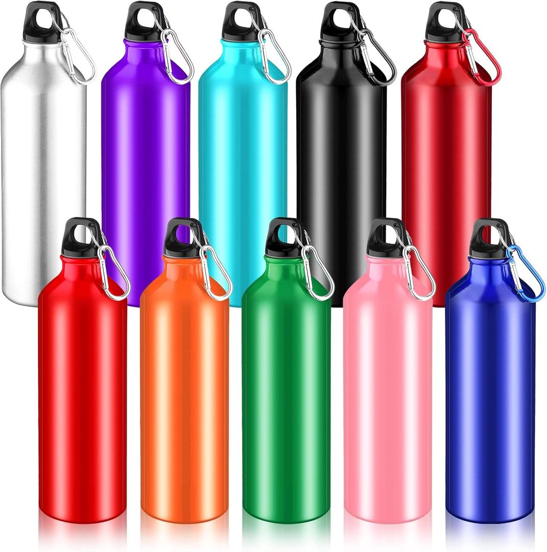 12 Pack Aluminum Water Bottles Lightweight Reusable Bottles Aluminum Travel Cups with Carabiner Leak Proof Team Water Cups in bulk for Gym Sports Bicycle Camping (24 Ounces)