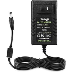 Facmogu 12V 5A Power Supply Adapter, Wall Adapter with 150cm/ 4.92 Feet Long Cable, Wall Plug Transformers AC 100-240V to DC 12V Converter 5.5mm x 2.5mm & 2.1mm Output Jack for CCTV
