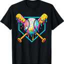 Baseball Home Plate Dripping Ice Cream Drip Youth Boys T-Shirt, Medium