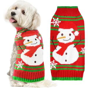 Dog Christmas Sweater Cute Snowman Puppy Cat Costume Boy Girls Xmas Holiday Pet Clothes New Year Outfits Gifts for Small Medium Large Dogs (S, Red Green Stripe Snowman)