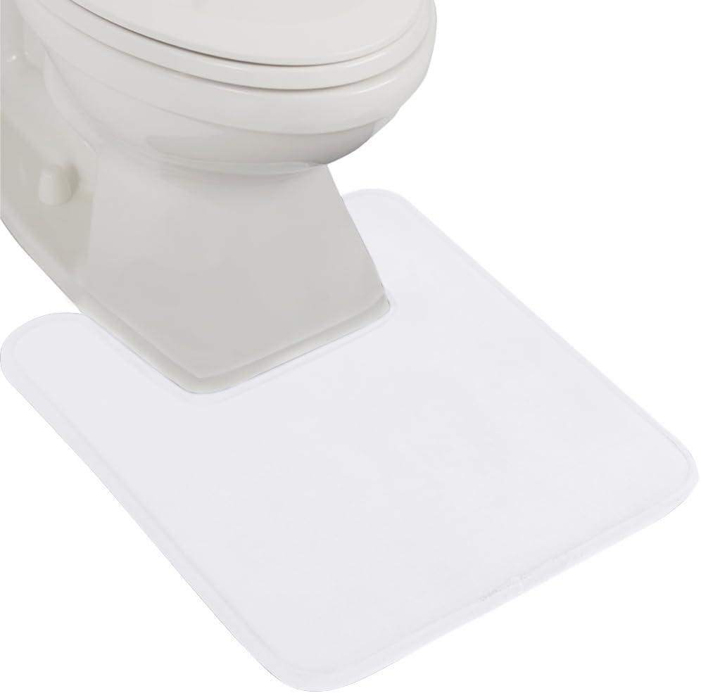 GORILLA GRIP Thick Memory Foam Toilet Rug for Bathroom, Square Shaped Washable, Soft Absorbent Velvet Topside Floor Mats, Machine Wash, Cushioned Luxury Rugs for Bath Room, 22.5x19.5, White
