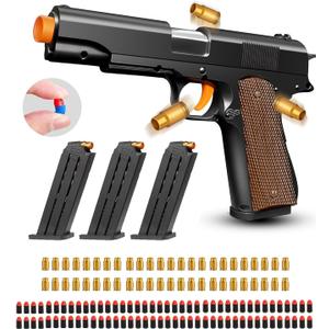 Toy Gun, Shell Ejecting Toy Gun with Soft Bullets, Educational Model Toy Pistol Shooting Game, Gifts for Kids Boys Girls (Brown)