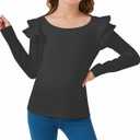 CharmWM Girls Ruffle Long Sleeve Shirts Kids Crewneck Tee Tops Casual Cute Fall Clothes (Black)