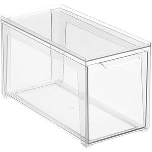 mDesign Plastic Stackable Bathroom Storage Organizer Bin Containers with Front Pull Drawer for Bathroom Countertop, Vanity, Closet Shelves - Holder for Accessories - Lumiere Collection, 2 Pack, Clear