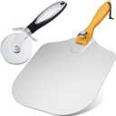 Pizza Peel 12 x 14inches, Pizza Paddle Pizza Spatula Shovel Pizza Cutter, Pizza Peel with Foldable Wood Handle, Aluminum Pizza Turner Peel Tools Making Accessories for Baking Pizza Bread