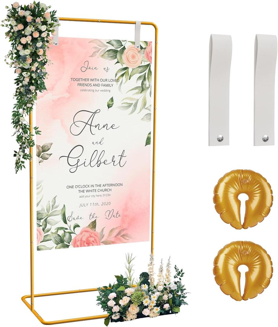 GOJAWAY Honey Yellow Wedding Welcome Sign Holder, 68 Welcome to Our Wedding Sign Adjustable Display Stand with two Water Bags and Hanging Strap, Easel Stand Personalized for Baby Bridal Shower